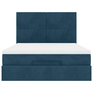 vidaXL Ottoman Bed with Mattresses Dark Blue 140x200 cm Velvet