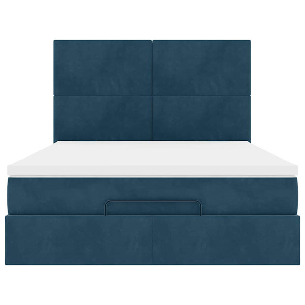 vidaXL Ottoman Bed with Mattresses Dark Blue 140x200 cm Velvet