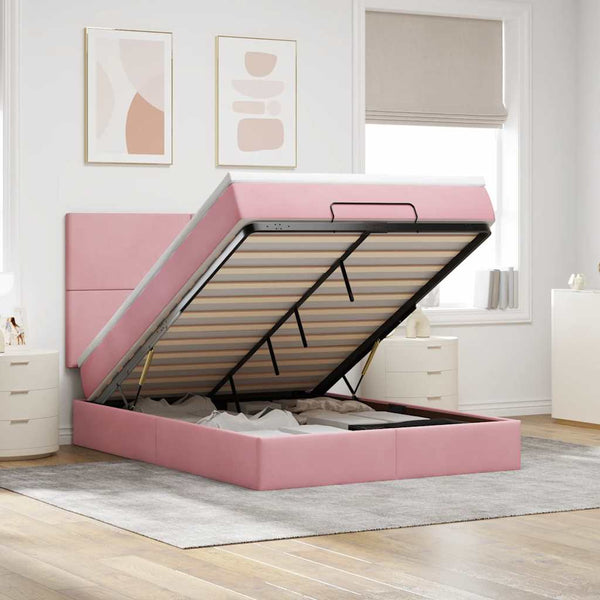 vidaXL Ottoman Bed with Mattresses Pink 140x200 cm Velvet
