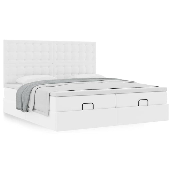 vidaXL Ottoman Bed with Mattresses Pure White 160x200 cm Faux Leather