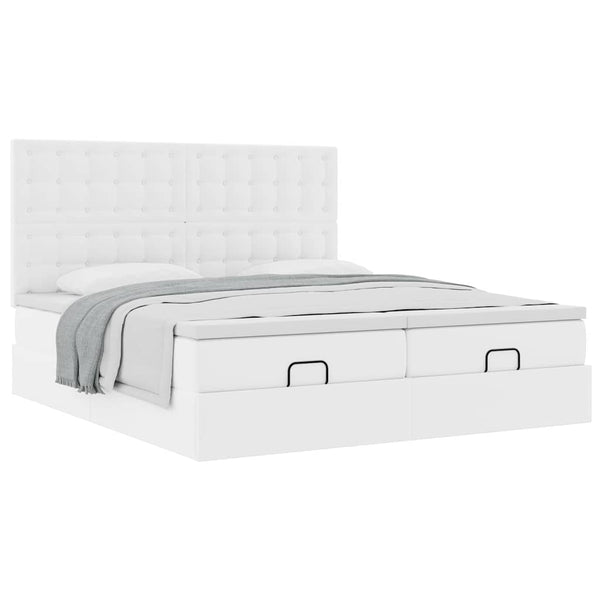 vidaXL Ottoman Bed with Mattresses Pure White 160x200 cm Faux Leather