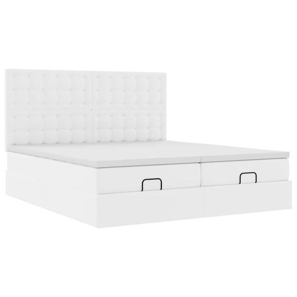 vidaXL Ottoman Bed with Mattresses Pure White 160x200 cm Faux Leather