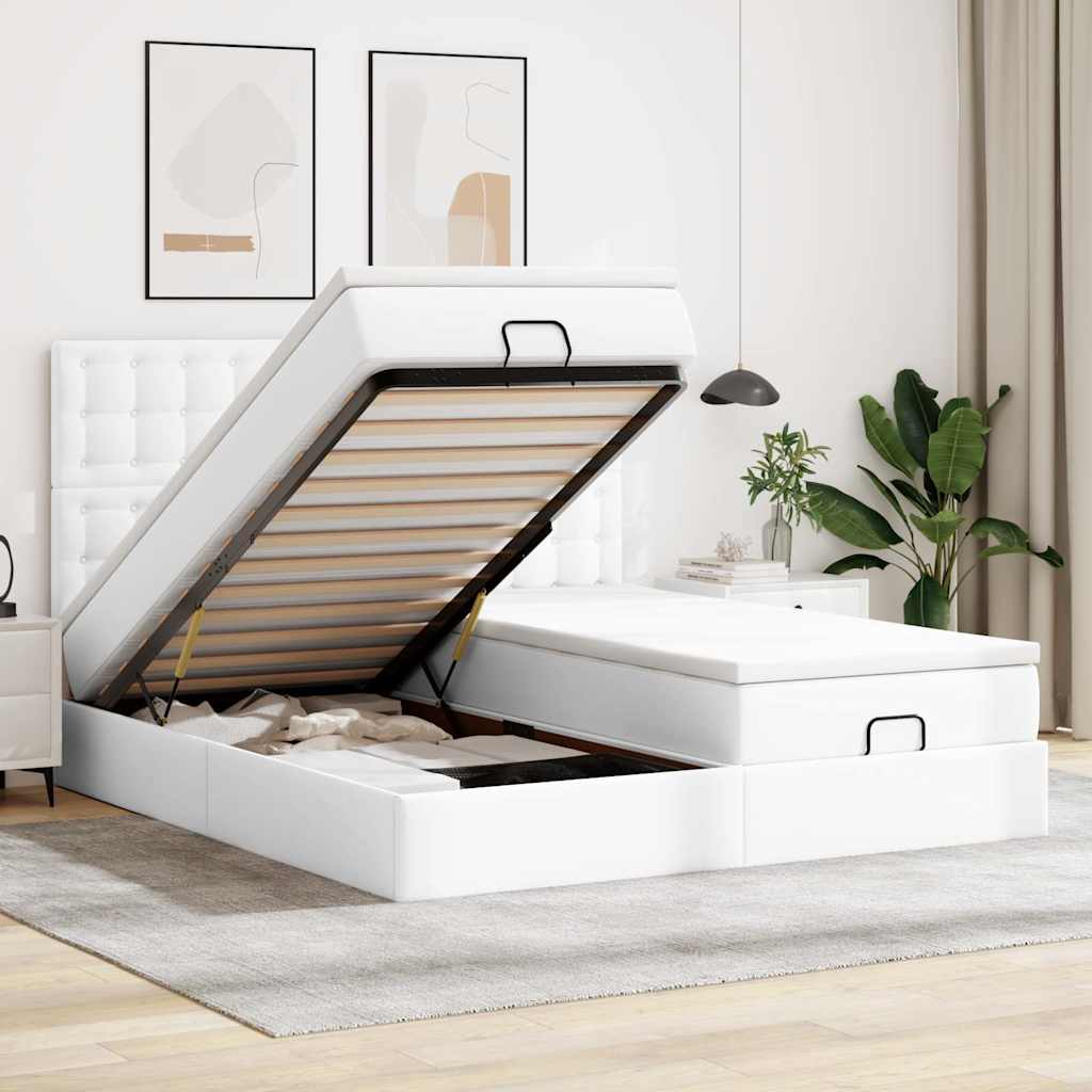 vidaXL Ottoman Bed with Mattresses Pure White 160x200 cm Faux Leather