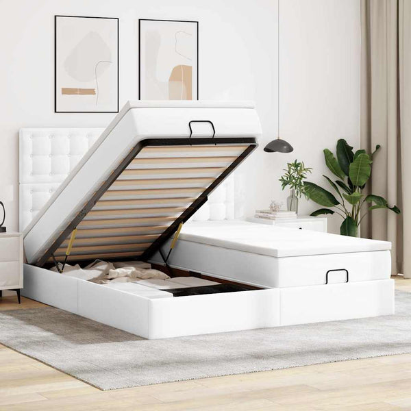 vidaXL Ottoman Bed with Mattresses Pure White 160x200 cm Faux Leather