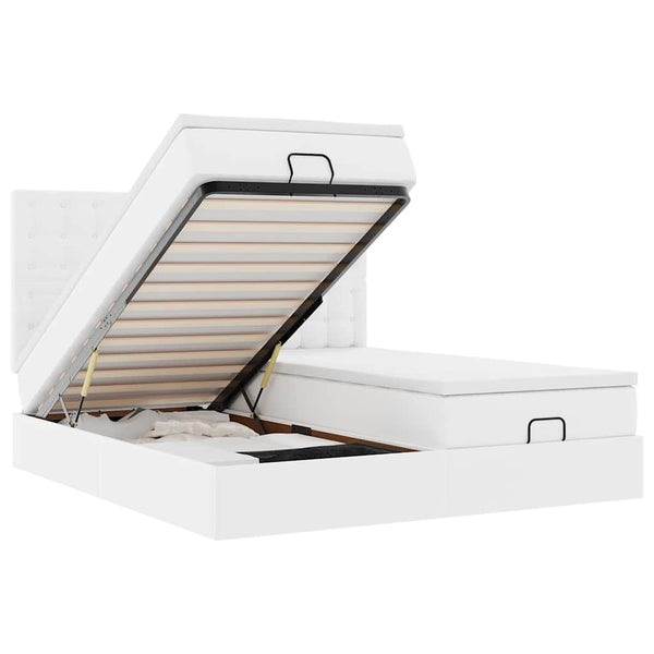vidaXL Ottoman Bed with Mattresses Pure White 180x200 cm Faux Leather
