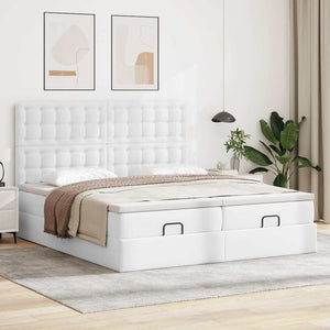 vidaXL Ottoman Bed with Mattresses Pure White 180x200 cm Faux Leather