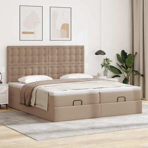vidaXL Ottoman Bed with Mattresses Cappuccino 200x200 cm Faux Leather