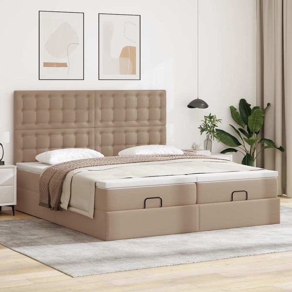 vidaXL Ottoman Bed with Mattresses Cappuccino 200x200 cm Faux Leather
