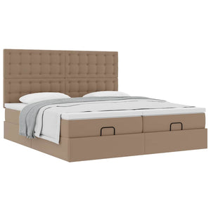 vidaXL Ottoman Bed with Mattresses Cappuccino 200x200 cm Faux Leather