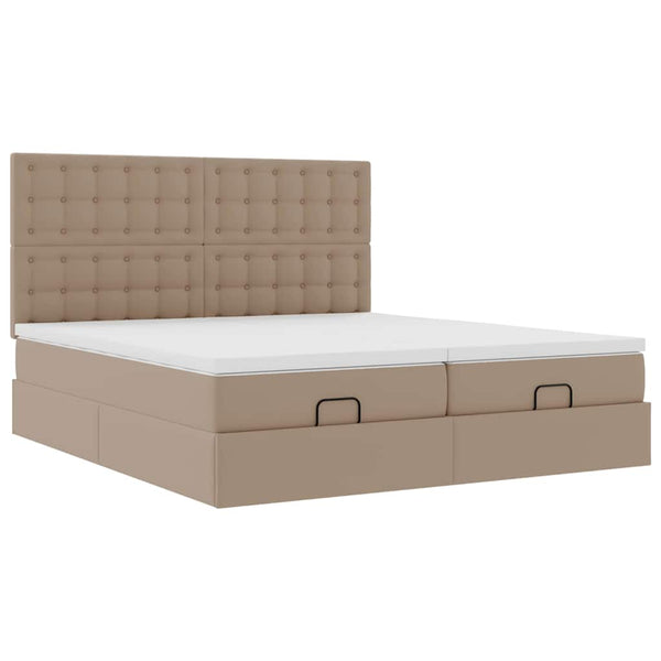 vidaXL Ottoman Bed with Mattresses Cappuccino 200x200 cm Faux Leather