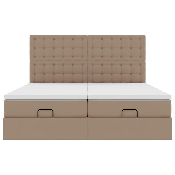 vidaXL Ottoman Bed with Mattresses Cappuccino 200x200 cm Faux Leather