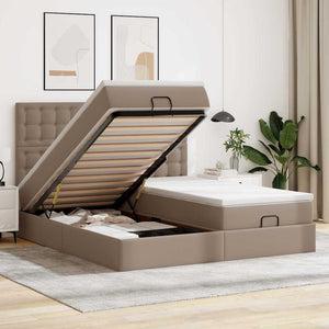 vidaXL Ottoman Bed with Mattresses Cappuccino 200x200 cm Faux Leather