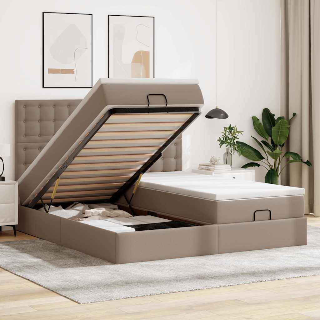 vidaXL Ottoman Bed with Mattresses Cappuccino 200x200 cm Faux Leather
