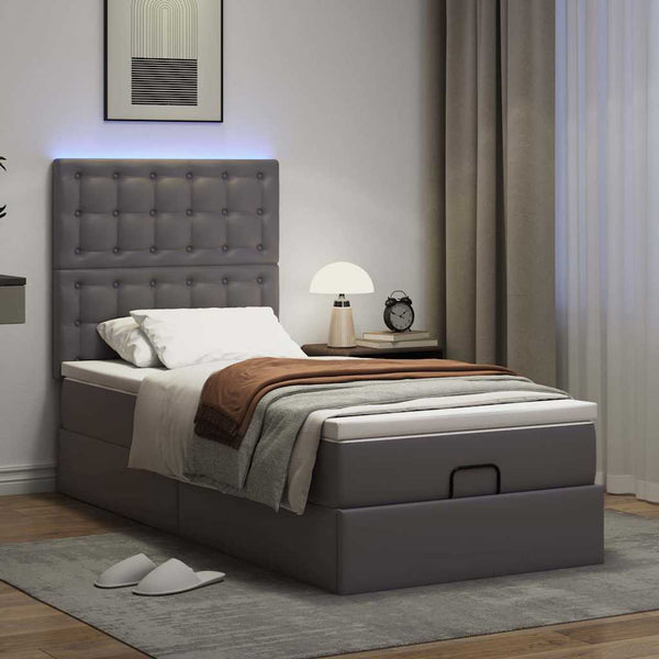 vidaXL Ottoman Bed with Mattress & LEDs Grey 80x200 cm Faux Leather