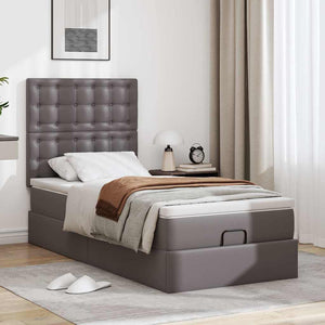 vidaXL Ottoman Bed with Mattress & LEDs Grey 80x200 cm Faux Leather
