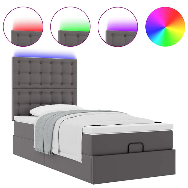 vidaXL Ottoman Bed with Mattress & LEDs Grey 80x200 cm Faux Leather