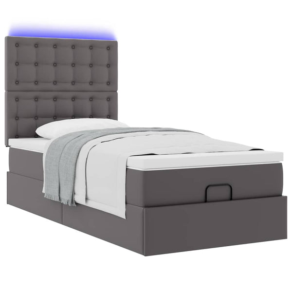 vidaXL Ottoman Bed with Mattress & LEDs Grey 80x200 cm Faux Leather