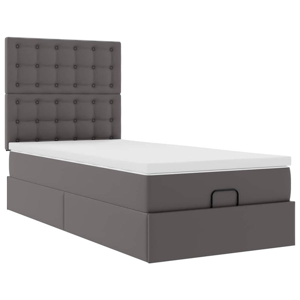 vidaXL Ottoman Bed with Mattress & LEDs Grey 80x200 cm Faux Leather