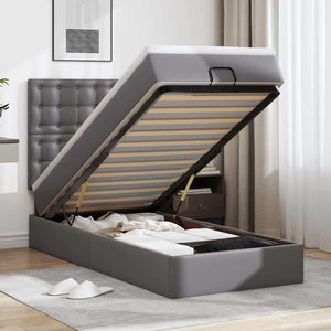 vidaXL Ottoman Bed with Mattress & LEDs Grey 80x200 cm Faux Leather