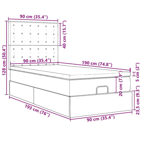 vidaXL Ottoman Bed with Mattress & LED White 90x190 cm Faux Leather