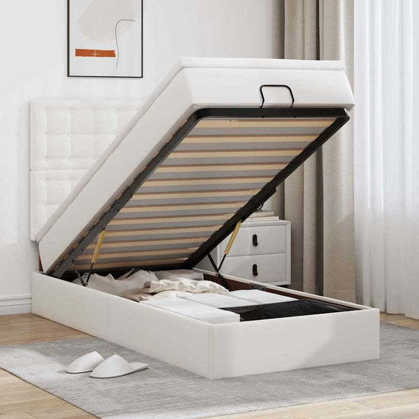 vidaXL Ottoman Bed with Mattress & LED White 90x190 cm Faux Leather