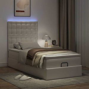 vidaXL Ottoman Bed with Mattress & LED White 90x200 cm Faux Leather