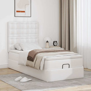 vidaXL Ottoman Bed with Mattress & LED White 90x200 cm Faux Leather