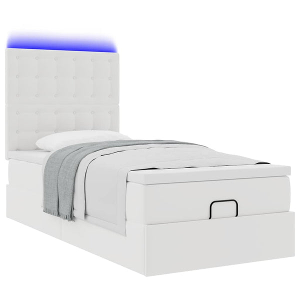 vidaXL Ottoman Bed with Mattress & LED White 90x200 cm Faux Leather