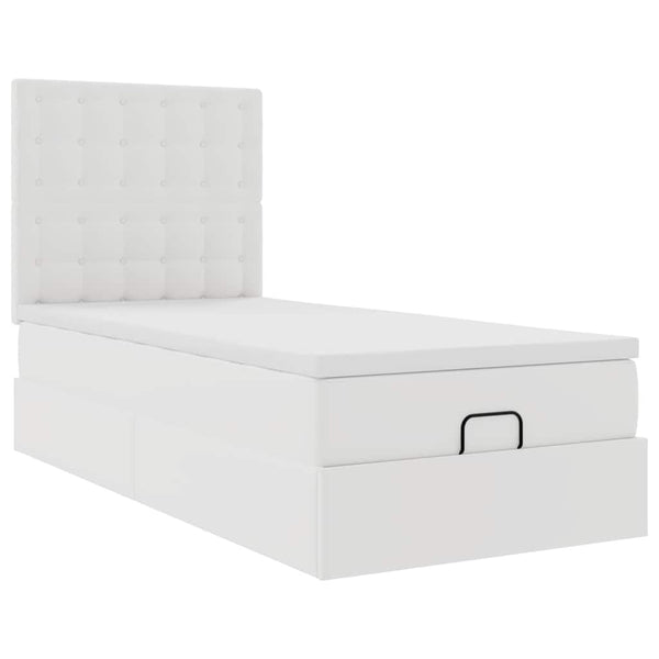 vidaXL Ottoman Bed with Mattress & LED White 90x200 cm Faux Leather