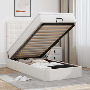 vidaXL Ottoman Bed with Mattress & LED White 90x200 cm Faux Leather