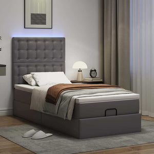 vidaXL Ottoman Bed with Mattress & LEDs Grey 90x200 cm Faux Leather