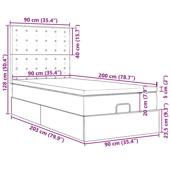 vidaXL Ottoman Bed with Mattress & LEDs Grey 90x200 cm Faux Leather