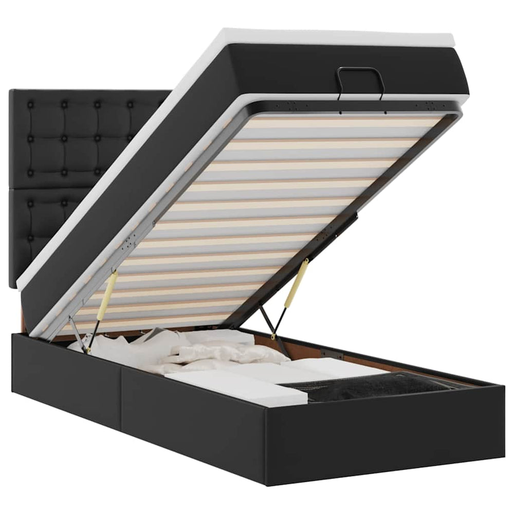 vidaXL Ottoman Bed with Mattress & LEDs Black 100x200 cm Faux Leather