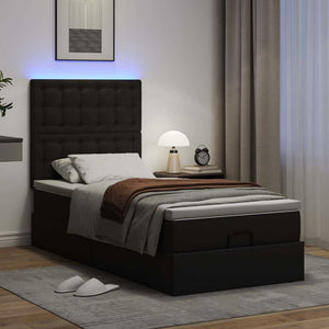 vidaXL Ottoman Bed with Mattress & LEDs Black 100x200 cm Faux Leather