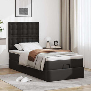 vidaXL Ottoman Bed with Mattress & LEDs Black 100x200 cm Faux Leather