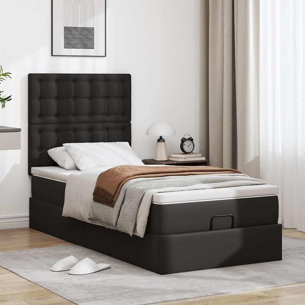 vidaXL Ottoman Bed with Mattress & LEDs Black 100x200 cm Faux Leather