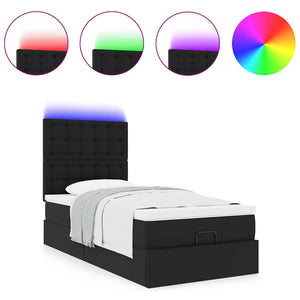 vidaXL Ottoman Bed with Mattress & LEDs Black 100x200 cm Faux Leather