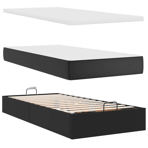 vidaXL Ottoman Bed with Mattress & LEDs Black 100x200 cm Faux Leather