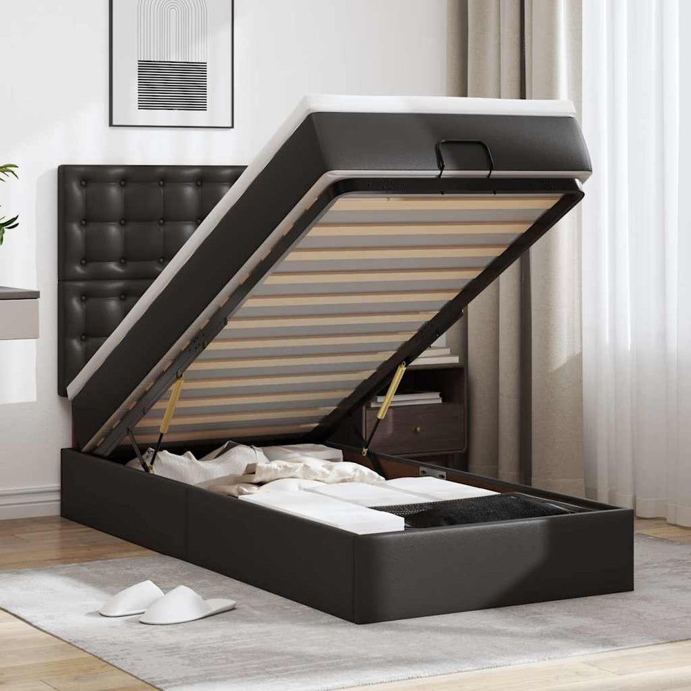vidaXL Ottoman Bed with Mattress & LEDs Black 100x200 cm Faux Leather