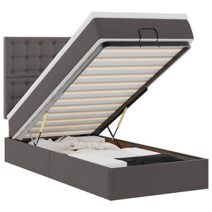 vidaXL Ottoman Bed with Mattress & LED Lights Grey 100x200 cm Faux Leather