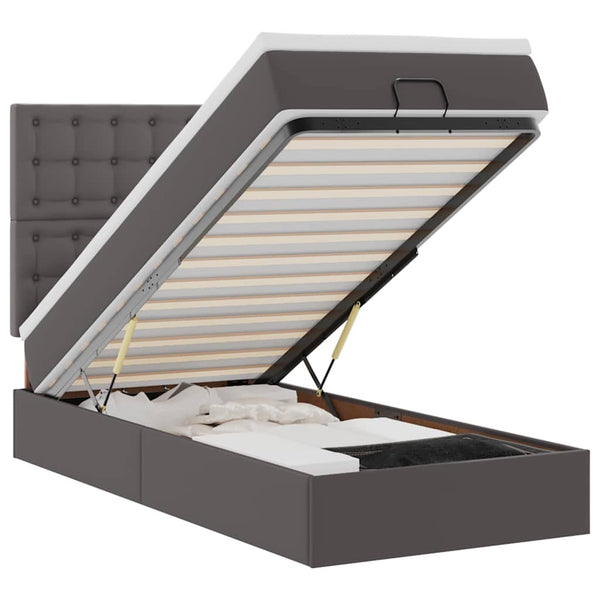 vidaXL Ottoman Bed with Mattress & LED Lights Grey 100x200 cm Faux Leather
