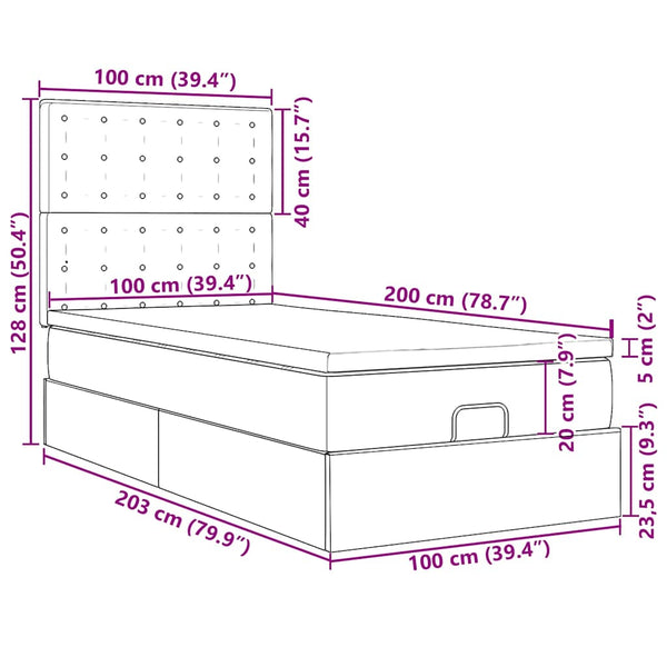 vidaXL Ottoman Bed with Mattress & LED Lights Grey 100x200 cm Faux Leather