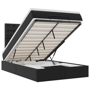 vidaXL Ottoman Bed with Mattress & LED Black 120x190 cm Faux Leather