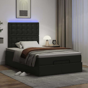 vidaXL Ottoman Bed with Mattress & LED Black 120x190 cm Faux Leather