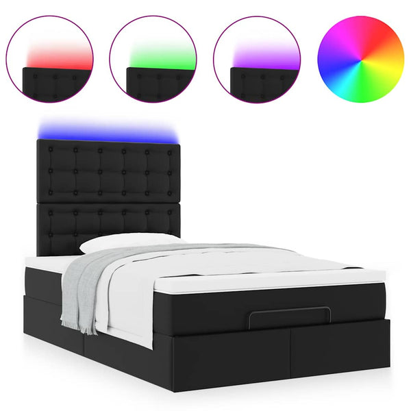 vidaXL Ottoman Bed with Mattress & LED Black 120x190 cm Faux Leather