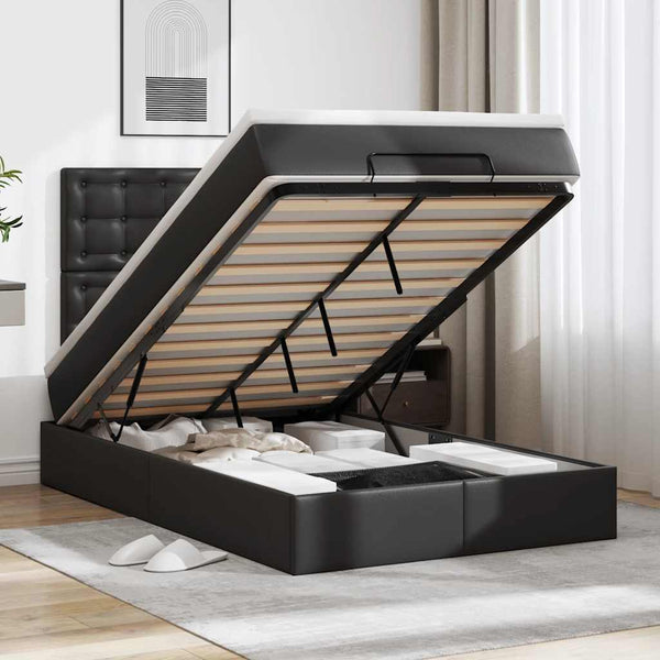 vidaXL Ottoman Bed with Mattress & LED Black 120x190 cm Faux Leather