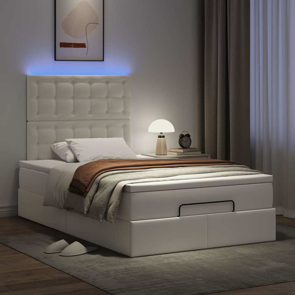 vidaXL Ottoman Bed with Mattress & LEDs White 120x190 cm Faux Leather