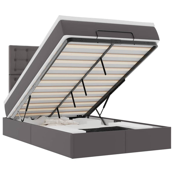vidaXL Ottoman Bed with Mattress & LED Lights Grey 120x190 cm Faux Leather