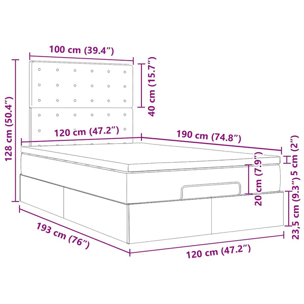 vidaXL Ottoman Bed with Mattress & LED Lights Grey 120x190 cm Faux Leather
