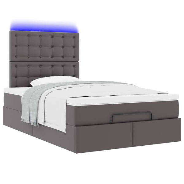 vidaXL Ottoman Bed with Mattress & LED Lights Grey 120x190 cm Faux Leather